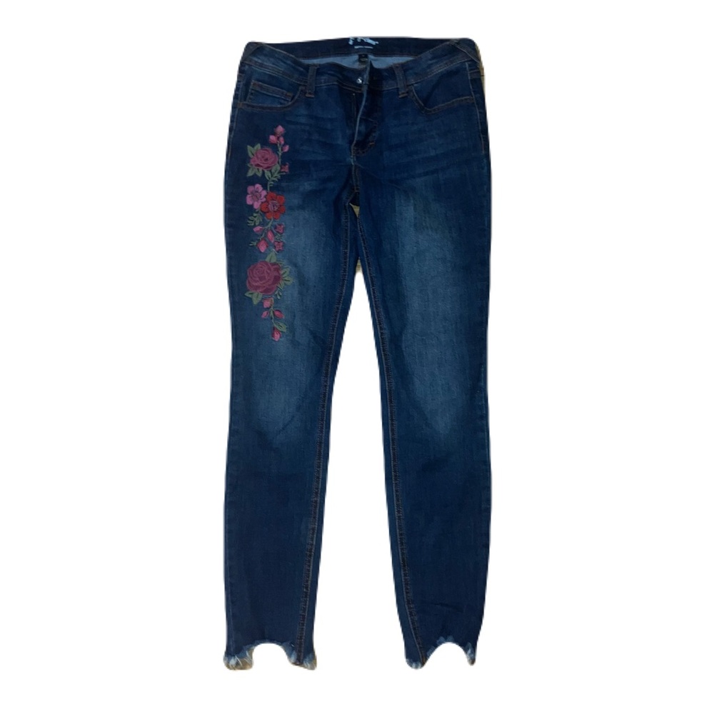 Art Class Dark Blue Floral Embroidered Jeans